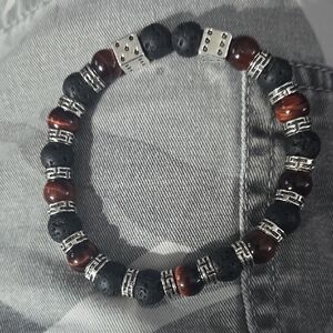 Red Tiger Eye & Black Lava Stone 8mm With Stailess Spacers , Dice.